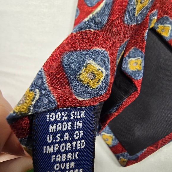Silk Tie GAP Mens Red Blue Yellow Geometric Diamond Floral Print Made in USA - Picture 5 of 5
